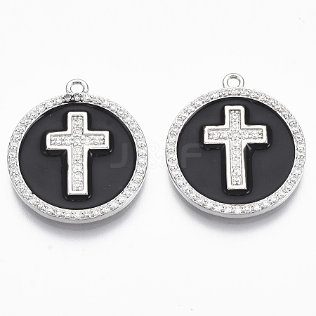 Brass Micro Pave Cubic Zirconia Pendants KK-R130-035-01P-NF-1