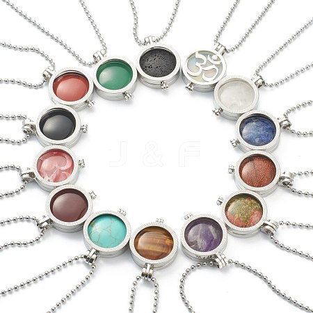 Natural & Synthetic Mixed Gemstone Pendant Necklaces NJEW-L461-02P-1