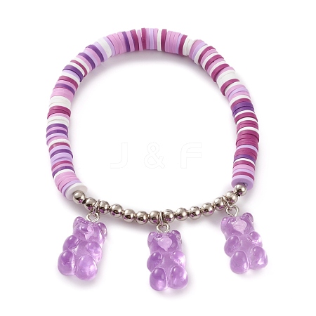 Polymer Clay Heishi Beads Stretch Charm Bracelets BJEW-JB05767-04-1