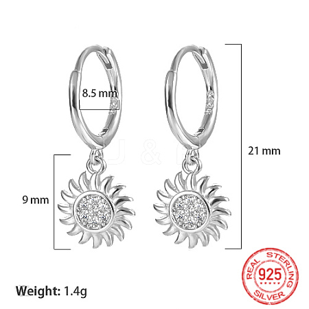 Rhodium Plated 925 Sterling Silver Micro Pave Cubic Zirconia Dangle Hoop Earrings HV0375-3-1