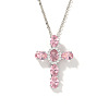Brass Pave Cubic Zirconia Religion Cross Pendant Necklaces CU6638-1-2