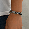 Natural Map Stone and Frosted Obsidian Round Beaded 2-Strand Bracelets with 201 Stainless Steel Wheat Chains for Men Women NT5911-1-3