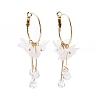 Acrylic Imitation Shell Flower with Glass Tassel Dangle Hoop Earrings with 925 Sterling Silver Pins EJEW-L281-06LG-1