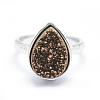 Electroplate Natural Druzy Quartz Crystal Finger Rings RJEW-I055-05P-RS-4