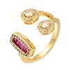 Rack Plating Brass Micro Pave Cubic Zirconia Open Cuff Rings for Women RJEW-M022-04G-02-1