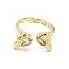 Rack Plated Brass Micro Pave Cubic Zirconia Teardrop with Wing Open Cuff Rings for Women RJEW-Z039-12G-2