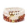 4Pcs 4 Style Natural Quartz Crystal & Lava Rock & Wood Round Beaded Stretch Bracelets Set with Heart BJEW-JB07623-1