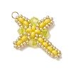 Glass Seed Beaded Cross Pendants PALLOY-MZ00826-05-3