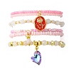 4Pcs 4 Style Natural Rose Quartz & Glass Beaded Stretch Bracelets Set BJEW-JB09606-02-1