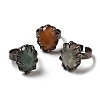 Natural Mixed Gemstone Oval Open Cuff Rings RJEW-M155-03R-1