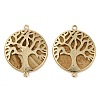 Natural Mixed Gemstone Flat Round Connector Charms G-E609-01G-3