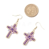 304 Stainless Steel Glass Seeds Cross Dangle Earrings EJEW-MZ00506-03-4