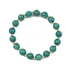 Round Natural Amazonite & Brass Spacer Beads Beaded Stretch Bracelets for Women BJEW-JB14078-3