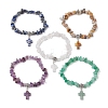 Natural Gemstone Chip & Cross Stretch Bracelets for Women Men BJEW-JB11385-2