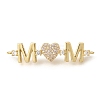 Mother's Day Brass Micro Pave Cubic Zirconia Mom Heart Connector Charms KK-Z155-03G-01-1