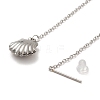304 Stainless Steel Long Chain with Shell Dangle Stud Earrings for Women EJEW-A068-02P-3