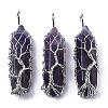 Natural Amethyst Big Wire Wrapped Pointed Pendants G-T133-P02C-1