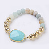 Electroplated Natural Lava Rock and Natural Frosted Amazonite Stretch Bracelets BJEW-P078-01A-1