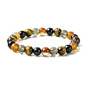 Synthetic Smoky Quartz & Natural Tourmaline & Carnelian & Tiger Eye Round Beaded Stretch Bracelets BJEW-JB10910-04-1