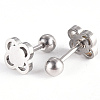 Tarnish Resistant 201 Stainless Steel Flower Barbell Cartilage Earrings EJEW-R147-15-3