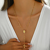 201 Stainless Steel Crystal Rhinestone Relief Portrait Saint Pendant Tassel Cross Rosary Bead Necklaces for Women EU5525-1-4