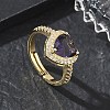 Brass & Purple Heart Cubic Zirconia Finger Rings for Women CU-CBA7E55-14G-1