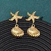 304 Stainless Steel Shell Shape with Starfish Shape Dangle Stud Earrings EJEW-Z135-02G-01-1