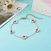 Shell Pearl & Acrylic Beads Flower Link Bracelets BJEW-TA00003-01-2