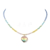 2Pcs 2 Styles Colorful K9 Glass Teardrop Heart Pendant Electroplated Glass Faceted Rondelle Beaded Necklaces NJEW-JN05752-4
