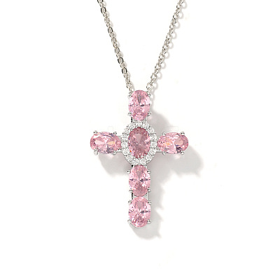 Brass Pave Cubic Zirconia Religion Cross Pendant Necklaces CU6638-1-1