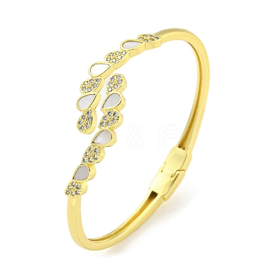 Teardrop Brass Micro Pave Clear Cubic Zirconia Open Cuff Bangles BJEW-Z062-19G-1