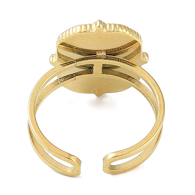 Ion Plating(IP) 304 Stainless Steel Enamel Rectangle with Star Cuff Finger Rings RJEW-L107-063G-01-1