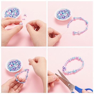 420Pcs 7 Style Rainbow ABS Plastic Imitation Pearl Beads OACR-YW0001-06-1