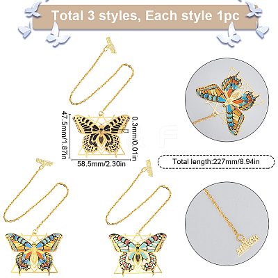 3Pcs 3 Colors Brass Bookmark with Long Chains AJEW-SC0002-88-1