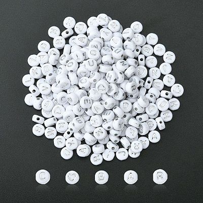 300pcs 2 Styles Opaque White Acrylic Beads MACR-YW0002-58B-1