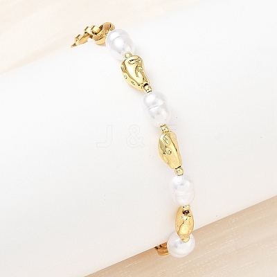 Nuggets 304 Stainless Steel & ABS Plastic Imitation Pearl Chain Bracelets BJEW-A169-07G-1