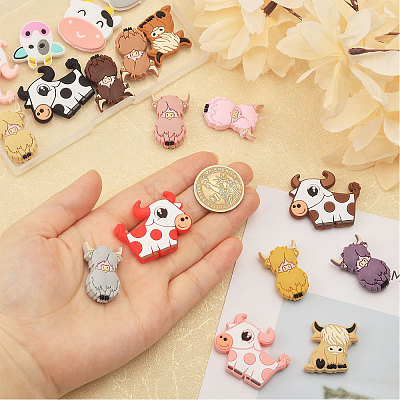 18Pcs 18 Styles Cow/Cattle Food Grade Silicone Focal Beads SIL-CA0002-86-1