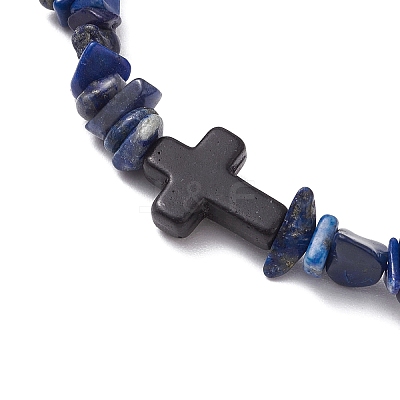 Natural Lapis Lazuli Chips Stretch Bracelets for Women Men BJEW-JB11341-07-1