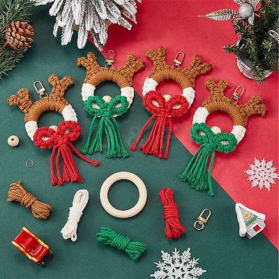 Christmas Theme DIY Handmade Woven Cotton Christmas Reindeer Keychain Making Kits DIY-SC0028-11-1