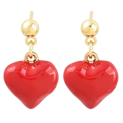Valentine's Day Heart Brass Enamel Dangle Stud Earrings EJEW-Z164-19G-05-1