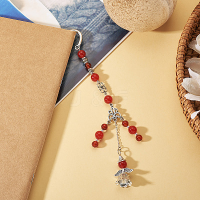 Natural Malaysia Jade Round Beads & Alloy Angel Bookmarks AJEW-TA00052-1