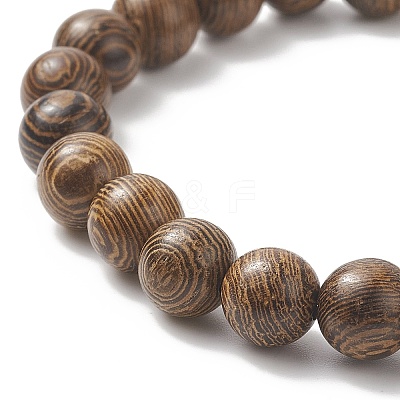 Natural Wenge Wood & Alloy Skull Beaded Stretch Bracelet for Women BJEW-JB09146-1