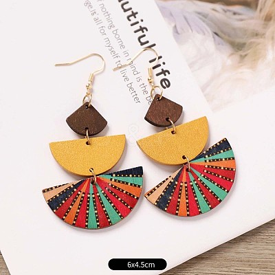 Bohemian Style Wood & Alloy Dangle Stud Earrings FS-WGDD7A8-05-1