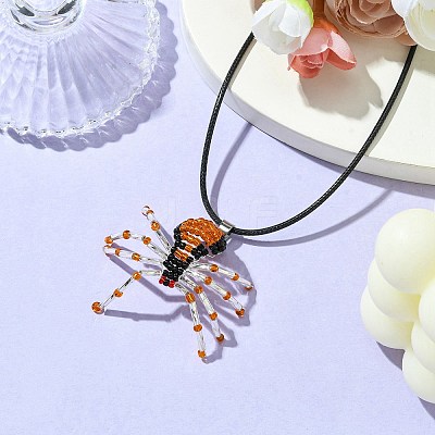 Braided Glass Seed Bead Spider Pendant Necklaces NJEW-MZ00036-02-1