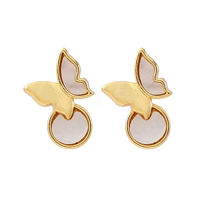Butterfly Brass Shell Stud Earrings KK-D363-22G-1