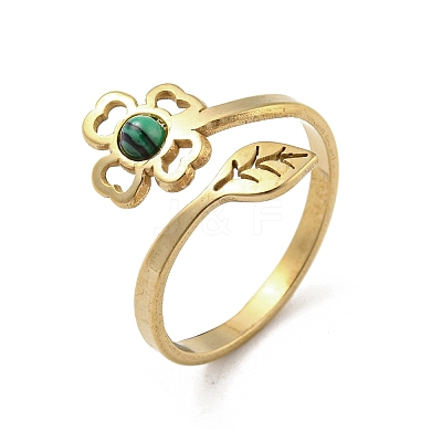 304 Stainless Steel with Synthetic Malachite Ring Ion Plating(IP) RJEW-Z031-01F-03-1