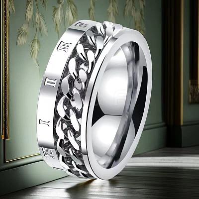 Roman Numerals Stainless Steel Curb Chain Finger Rings WG37698-08-1