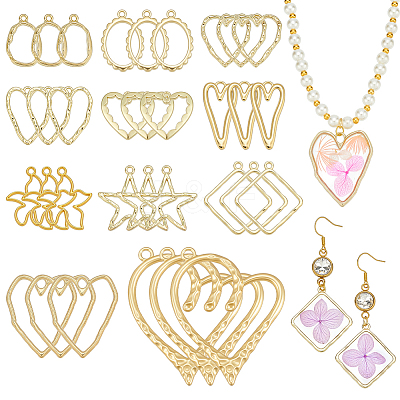 44Pcs 11 Styles Rack Plating Alloy Open Back Bezel Pendants FIND-OC0014-19-1