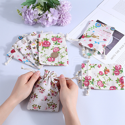4 Styles Flower Print Burlap Packing Pouches ABAG-BBC0001-03B-1