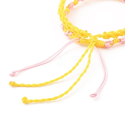 2Pcs 2 Colors Peach Blossom Braided Cord Bracelet BJEW-JB07610-01-1